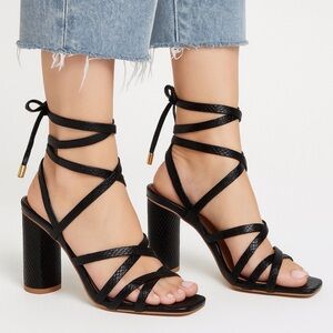 NEW Kaanas Eagle Wrap Black Strappy Block Heels Leather